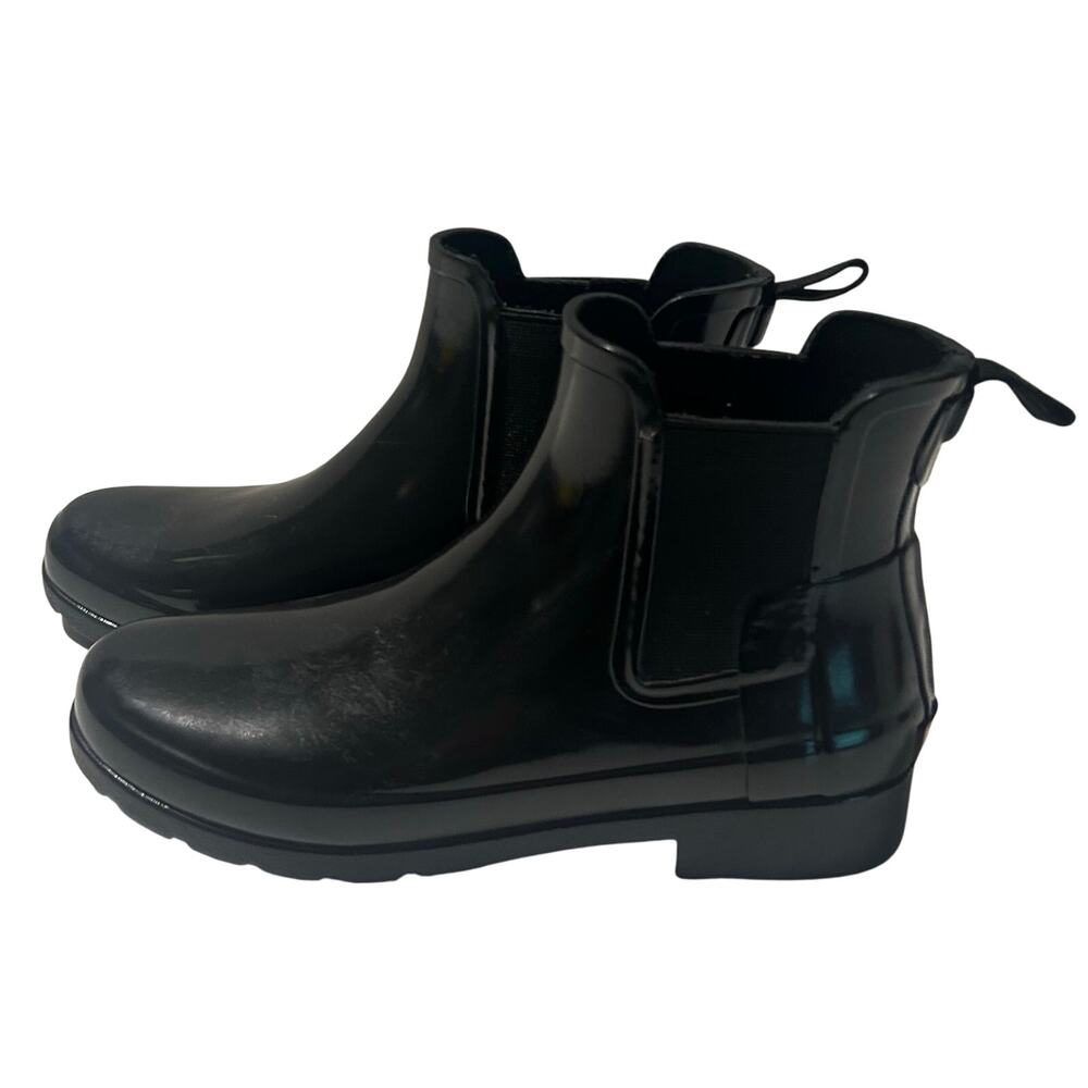 Hunter Women's Gloss Original Refined Waterproof Chelsea Rain Boots Black Size 7 - Picture 2 of 4